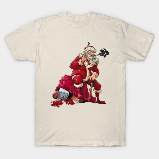 Santa Claus Adult Smoking Gift Dynamite Ax with blood Safe T-Shirt by GeekCastle